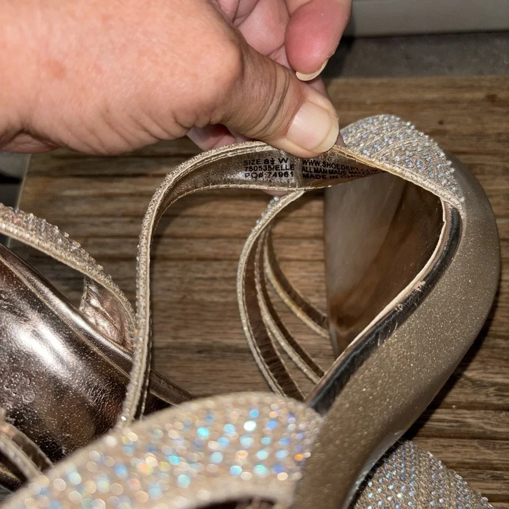 SILVER SLIPPER GOLD/BRONZE 4 IN. HEEL ANTI- SLIP GRIPPING WOMENS  8.5 W